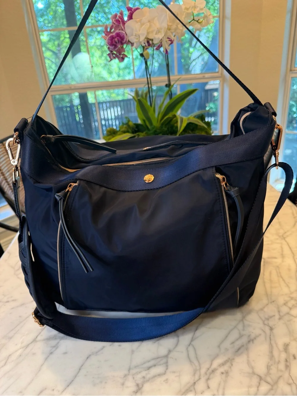 CALIA by Carrie Underwood Navy with Rose Gold Accent Hobo